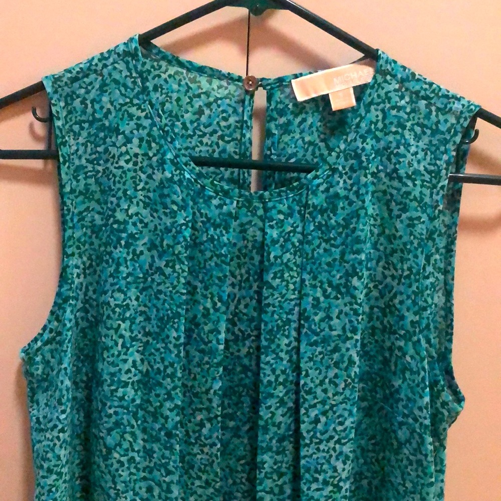 Michael Kors top S, green abstract print - Picture 2 of 8